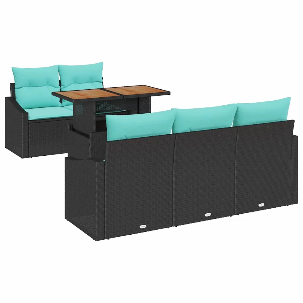 Set da Pranzo per Giardino con cuscino 6 pcs Nero e Verde acqua