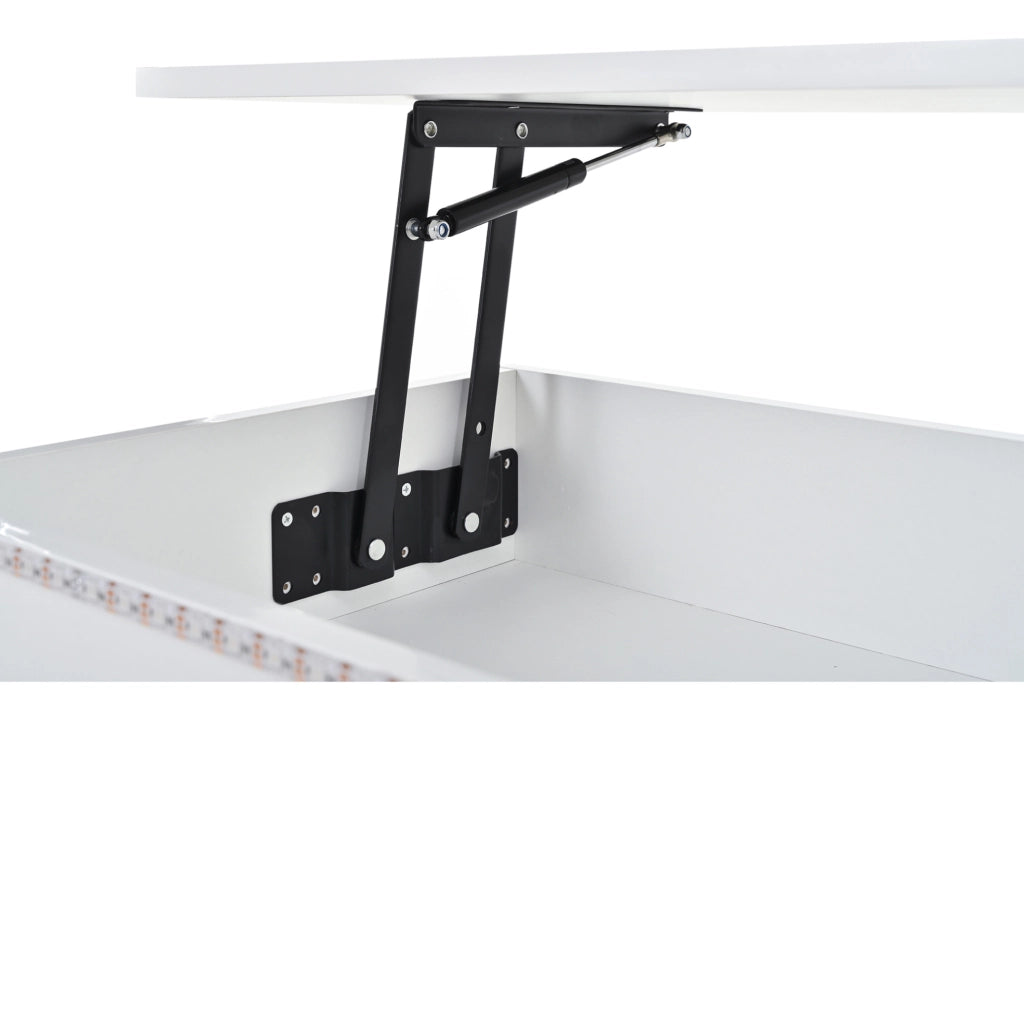 Tavolino da salotto elevabile con vano contenitore, cassetto e luce LED