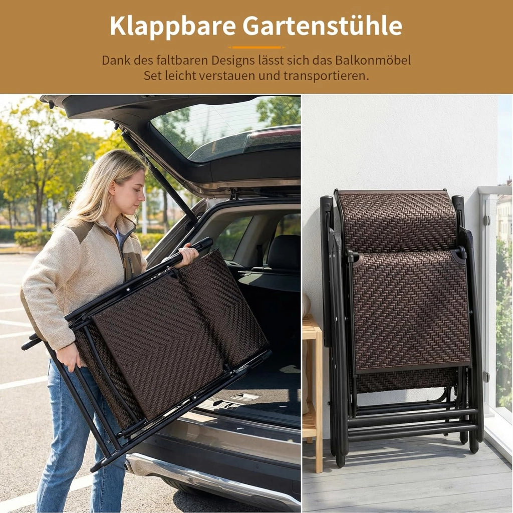 2 sedie a sdraio in rattan con poggiapiedi, sedie pieghevoli resistenti alle intemperie, con schienale regolabile in 7 posizioni, per balcone, giardino e terrazza