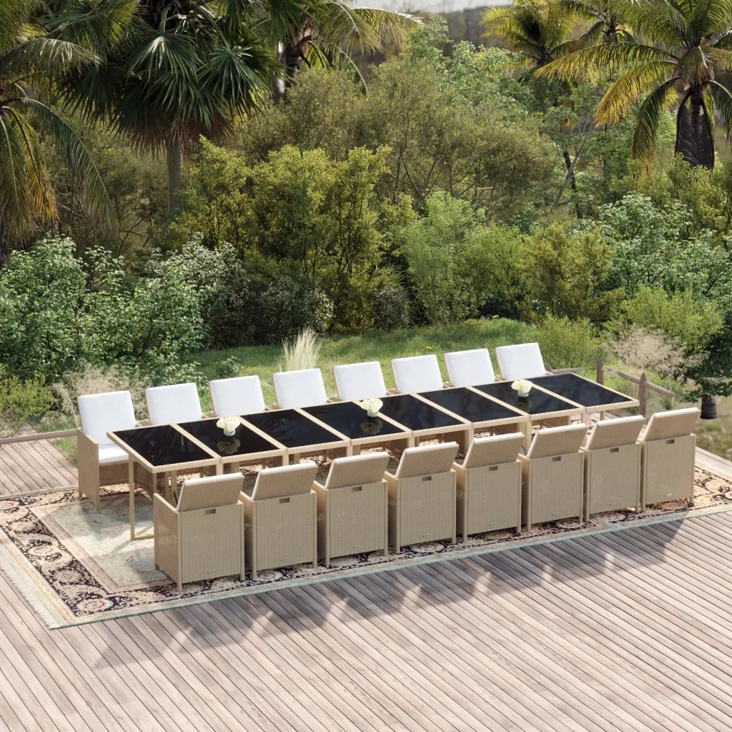 Set da Pranzo per Giardino 17pz con Cuscini in Polyrattan Beige cod mxl 35997