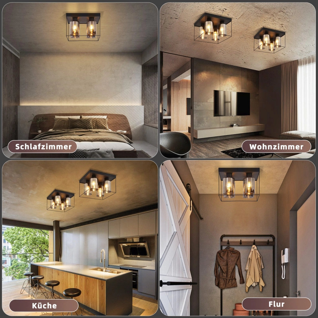 ZMH Lampada da soffitto plafoniera LED vintage vetro nero E27 per soggiorno cucina