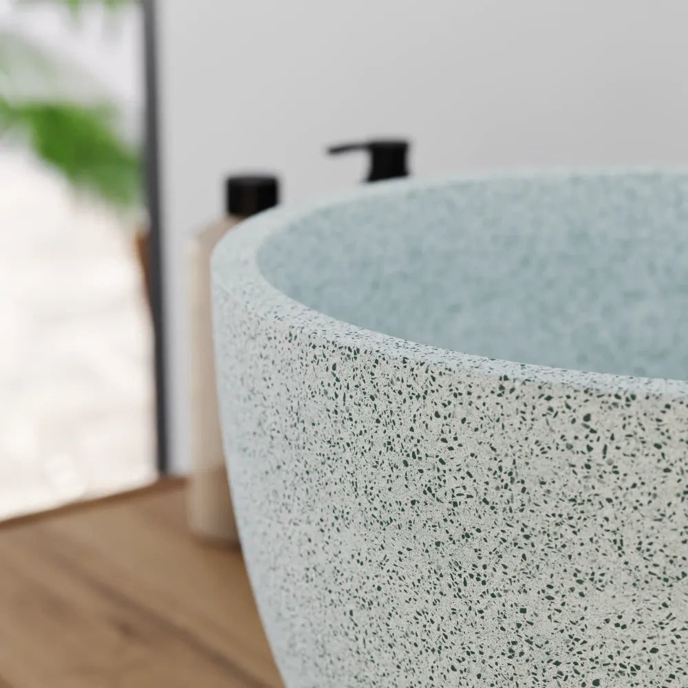 Lavabo da appoggio tondo in microcemento 22,5x15,5 cm bianco | Sevan