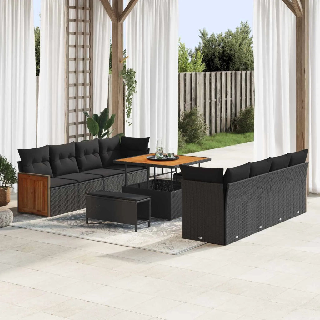 Set Divano da Giardino con cuscino 12 pcs Nero polyrattan