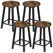 Set di 4 Sgabelli da Pranzo Rotondi Senza Schienale Sedia con Poggiapiedi in Metallo e Legno per Bar Cucina BH297hov-4, Legno Vintage