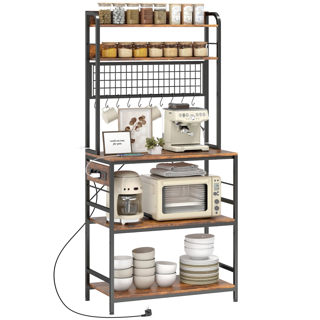 Scaffale da Cucina con Ripiani e Ganci ¨C zephmum ¨C Legno e Acciaio, 80x40x170, Marrone