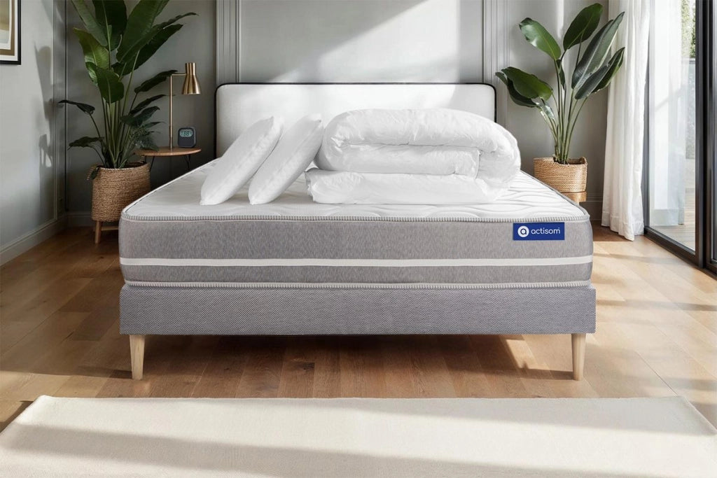 Pacchetto letto completo - Materasso 200x200cm + Box spring con doghe (kit) + 2 cuscini + Piumino - Actiflex Touch
