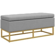 Panca Contenitore 2 in 1 con Seduta Trapuntata e Piedi in Acciaio, 110 x 44 x 48 cm, Grigio e Dorato