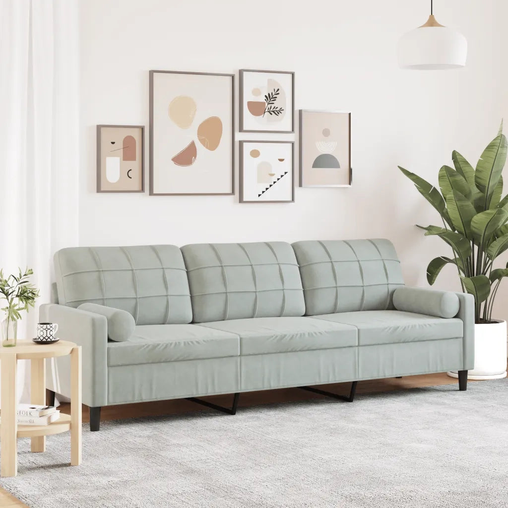 Divano | Divano da soggiorno | Sofa a 3 Posti con Cuscini Grigio Chiaro 210 cm in Velluto