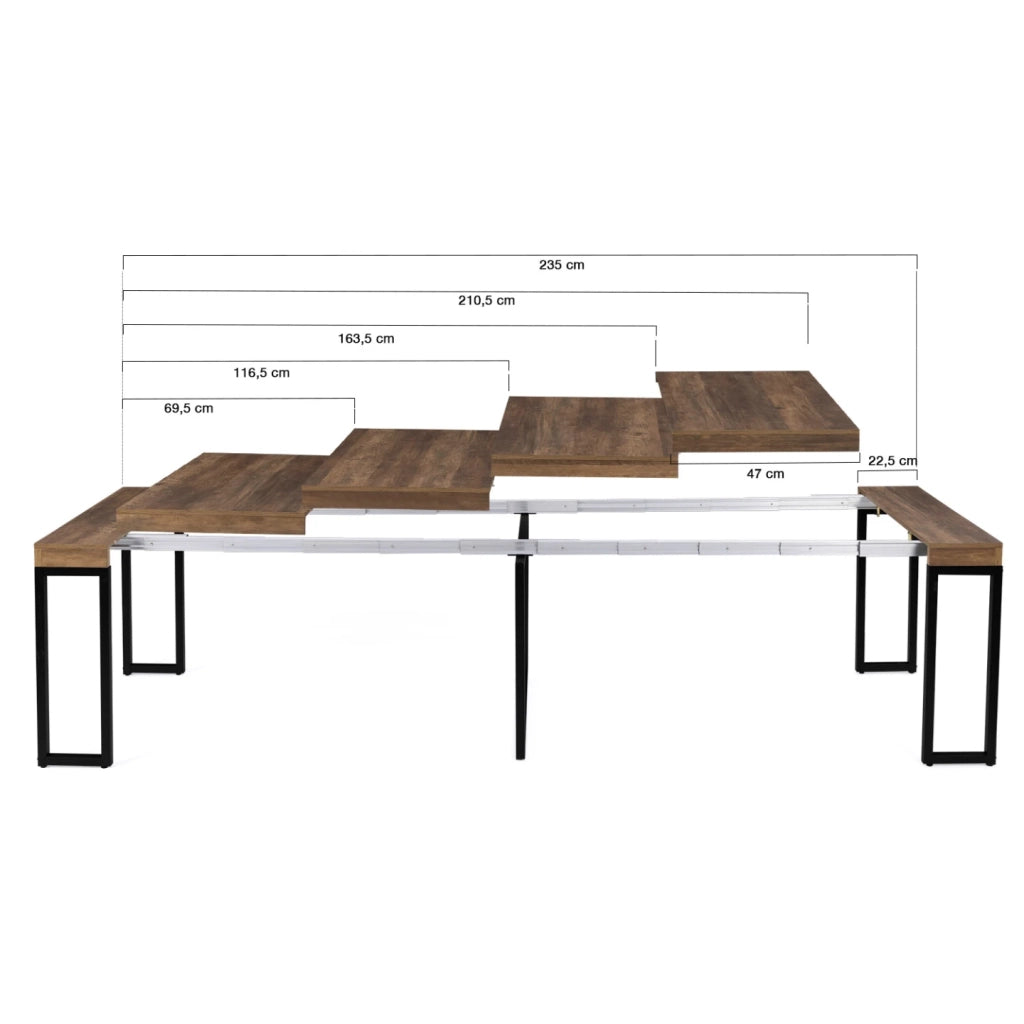 IDMarket - Consolle allungabile TORONTO, 10 posti, 235 cm, legno scuro, design industriale