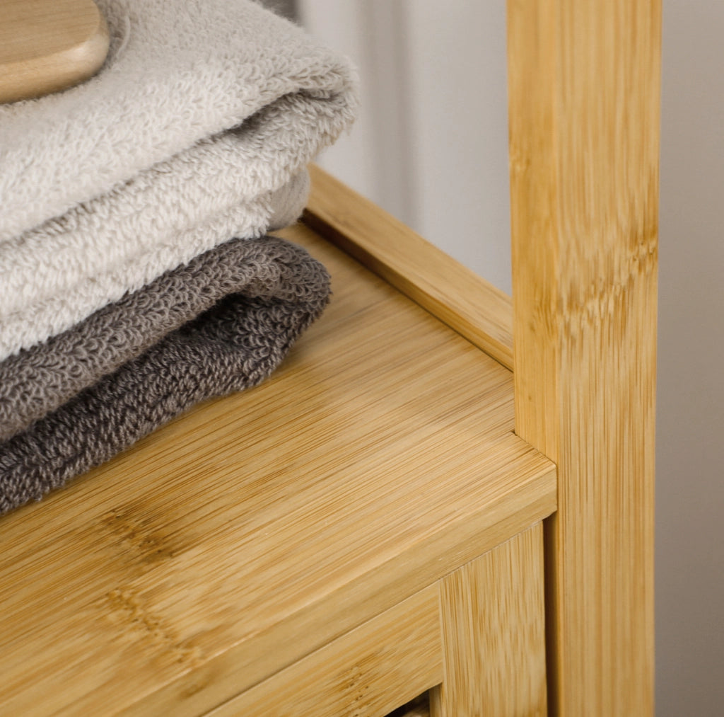 Mobile bagno in bamb¨´ con 2 ripiani aperti e anta a persiana, 32,9¡Á29,9¡Á120 cm