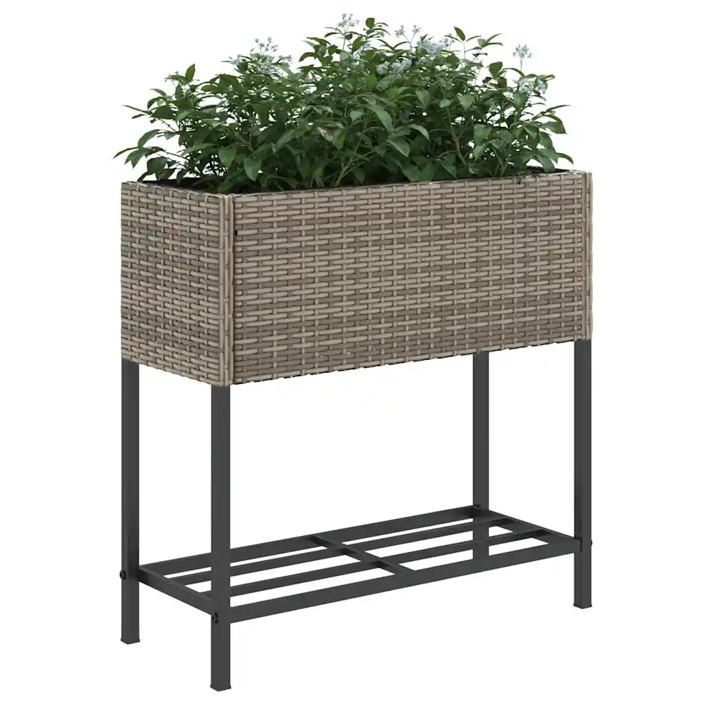 Fioriera da Giardino con Ripiano Grigia in Polyrattan 366389