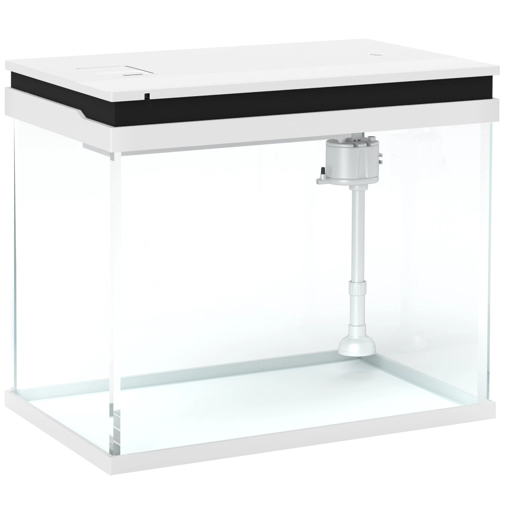 Acquario, acquario in vetro da 41 litri con sistema di filtraggio, luci a LED, pompa dell'acqua, acquario compatto per varie specie di pesci, bianco