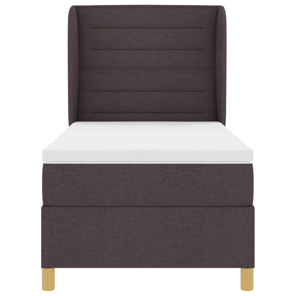 Letto con Rete Spring e Materasso Marrone Scuro 100x200 cm Tessuto