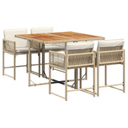 Set da Pranzo da Giardino 5 pz | Set Salotto da Giardino con Cuscini Beige in Polyrattan
