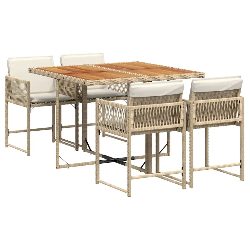 Set da Pranzo da Giardino 5 pz | Set Salotto da Giardino con Cuscini Beige in Polyrattan