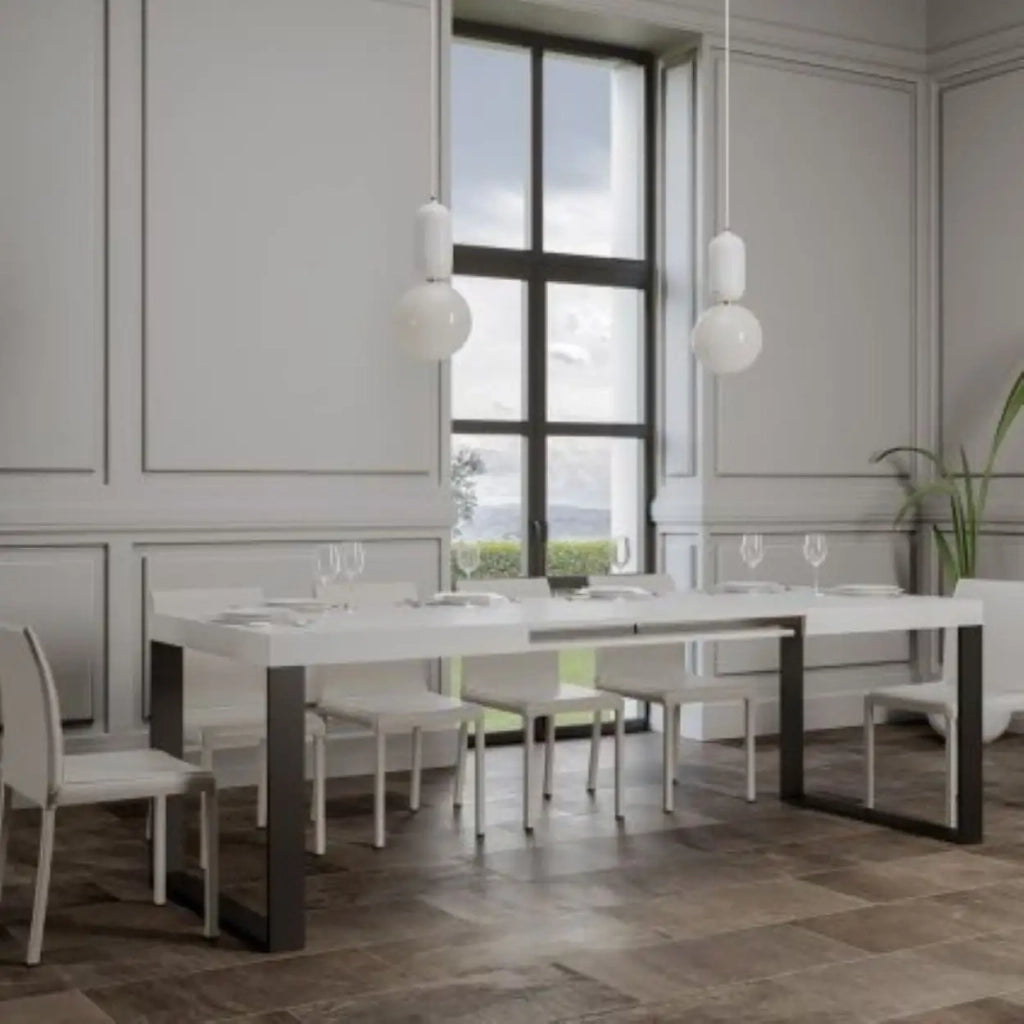 Tavolo allungabile 120/380x90 cm Tecno colore bianco frassino gambe antracite