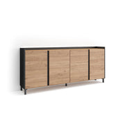 Credenza, Mobile, Cucina, 207x91x35 cm, 4 Porte, Design industriale, LED, Rovere e nero