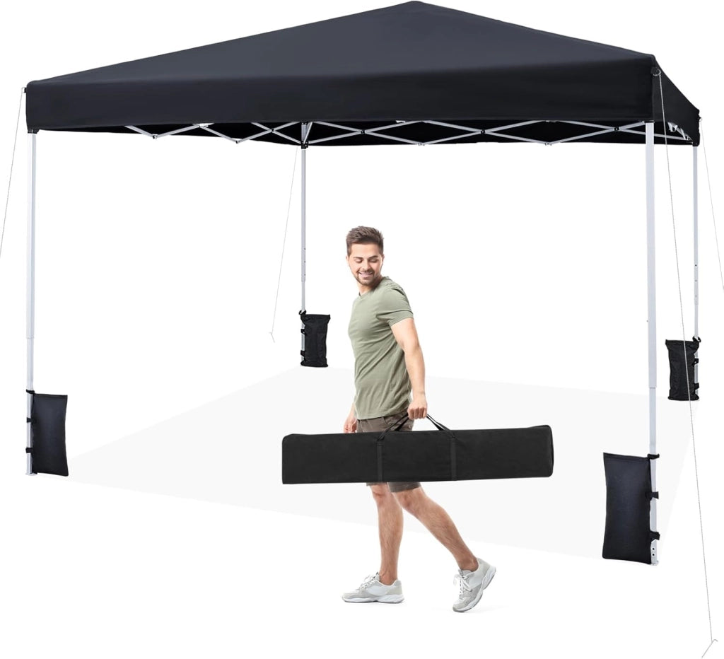Gazebo da Esterno Pieghevole 290 x 290 cm, Gazebo Pop up con 4 Sacchi di Sabbia e Borsa da Trasporto, Regolabile in Altezza, Telaio Robusto in Metallo, per Mercato, Campeggio (Grigio)