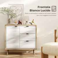 Credenza Moderna con 3 Cassetti e Armadietto Ante Lucide Bianco e Rovere