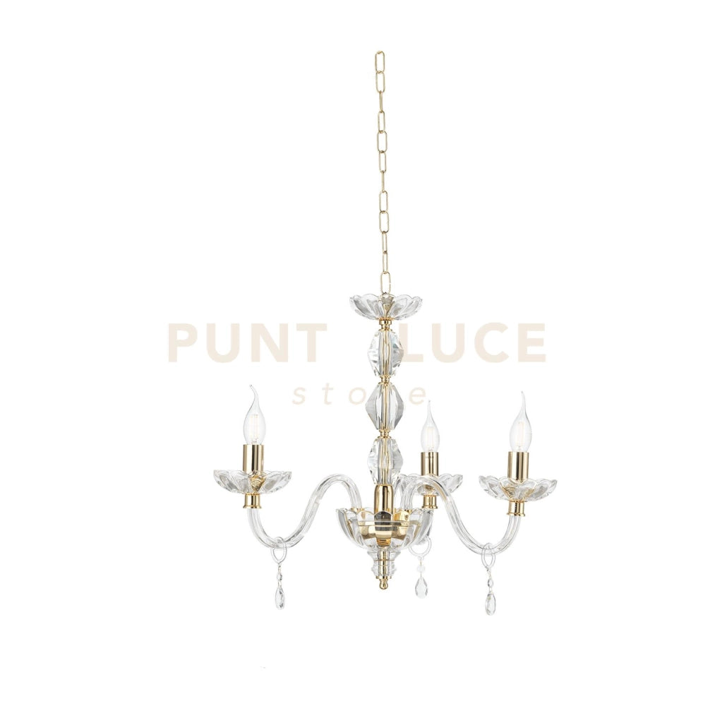 LAMPADARIO BRIGIDA 3 LUCI CRISTALLO E ORO ATTACCO E14 D.70CM
