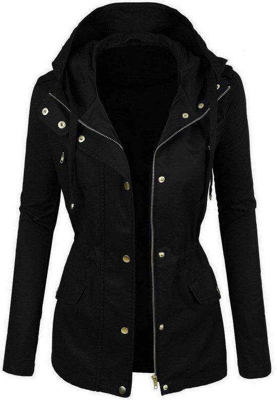 Parka da donna in cotone, giacca da trench casual, nera, taglia 36, codice PK-02