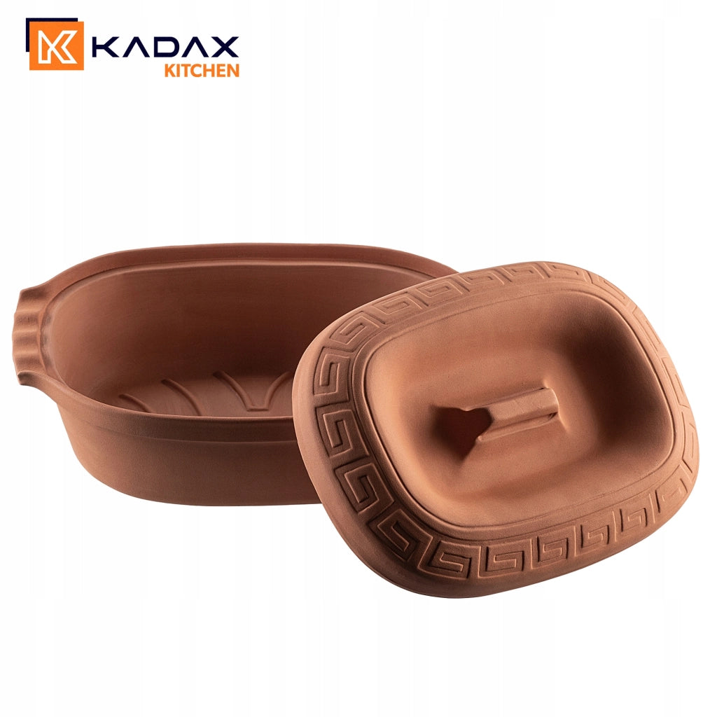 Vaso in terracotta KADAX Roman Clay Pot 5 L, forma ovale grande con coperchio.
