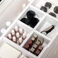 Toeletta da Camera con Specchiera, Cassetto e Sgabello Abbinato in Legno, Bianco