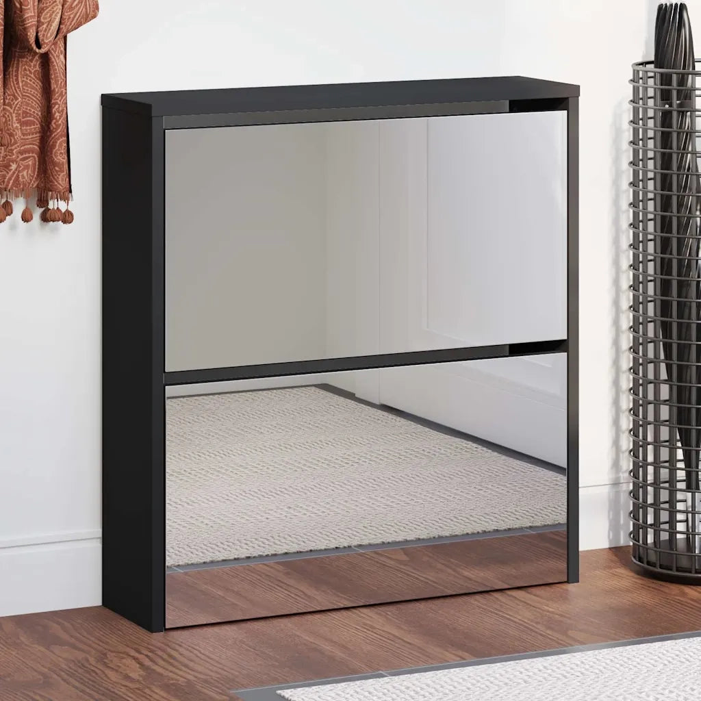 Armoire à chaussures avec miroir à 2 niveaux Noir 63x17x67 cm