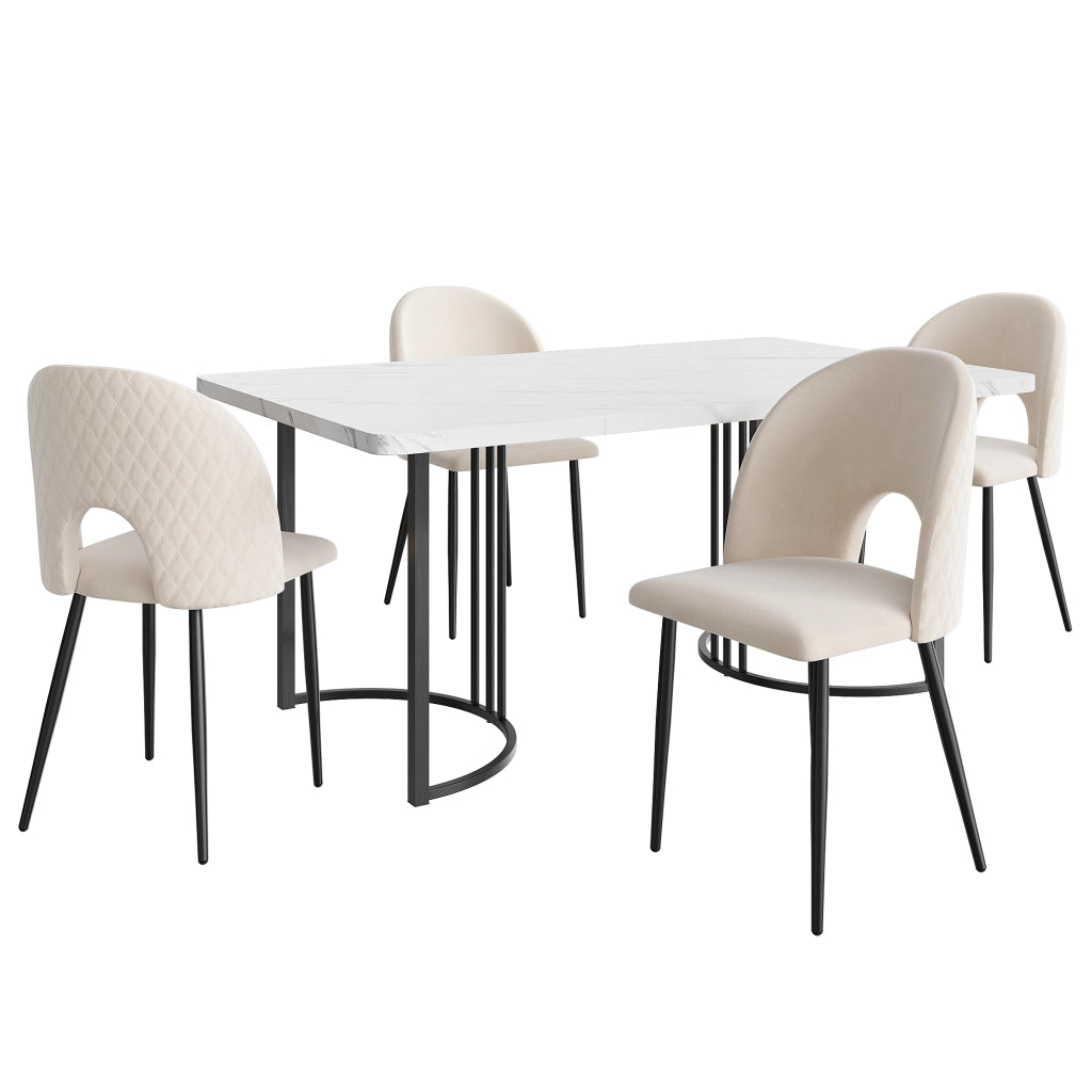 Tavolo da pranzo per 4 persone con 4 sedie, piano effetto marmo e gambe regolabili, per cucina moderna, 140 × 80 cm