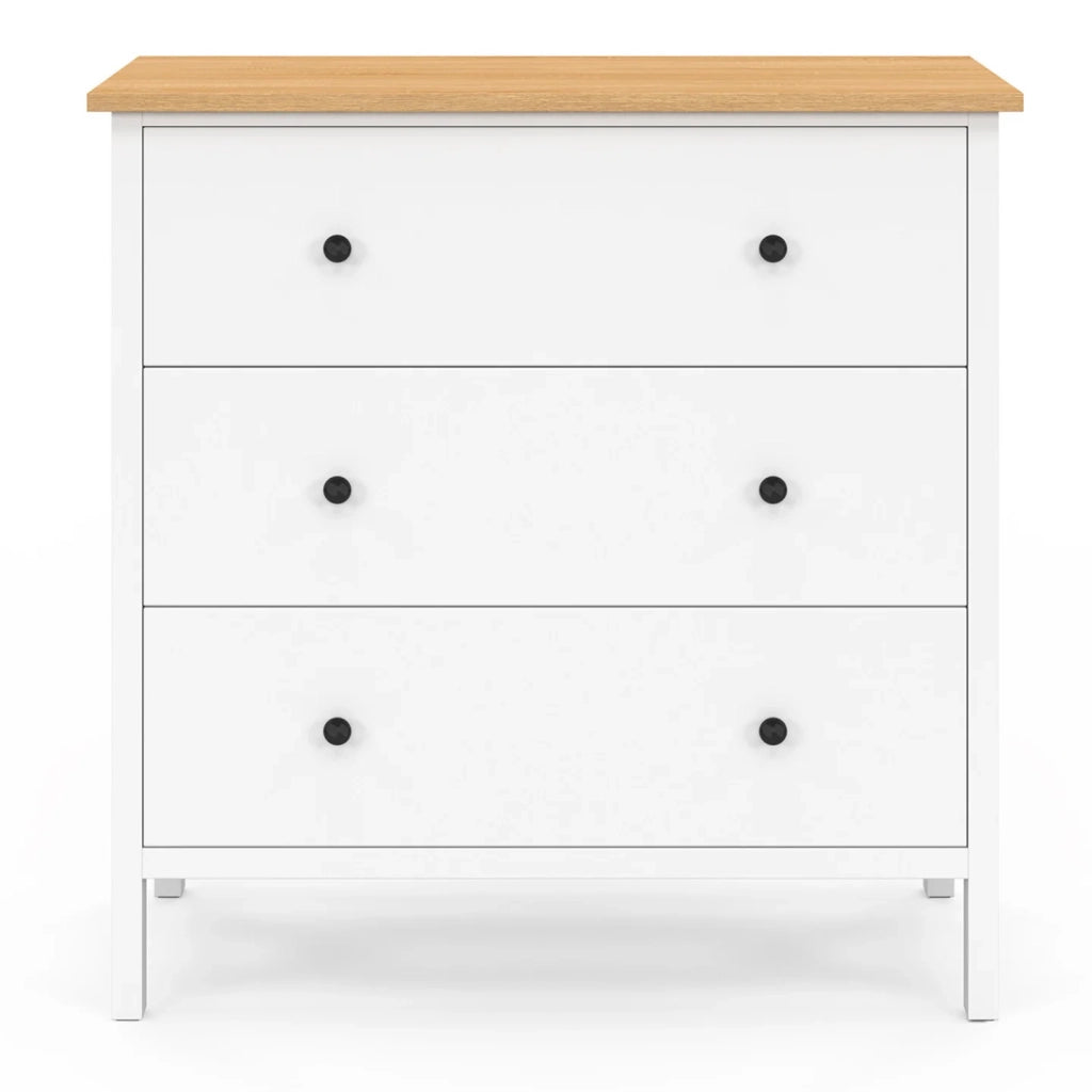 IDMarket - ACHILLE Cassettone a 3 cassetti 80 cm piano in legno bianco