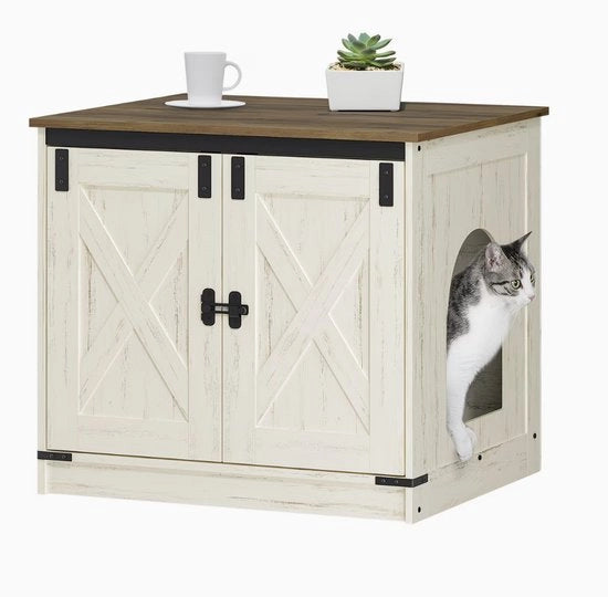 Casella per gatti mobile 60x50x54 cm stile rustico bianco – gattaiolo con parete divisoria rimovibile