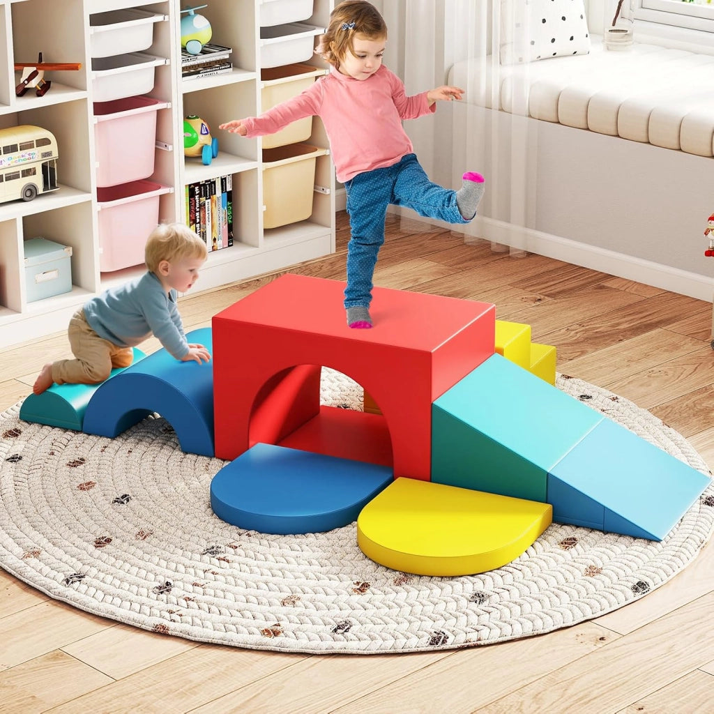 Set di 7 Blocchi da Arrampicata e Strisciamento per Bambini da 1 Anno in Su, Set di Costruzioni in Schiuma da Interno per Bambini a Arrampicarsi, Strisciare e Scivolare (Rosso)