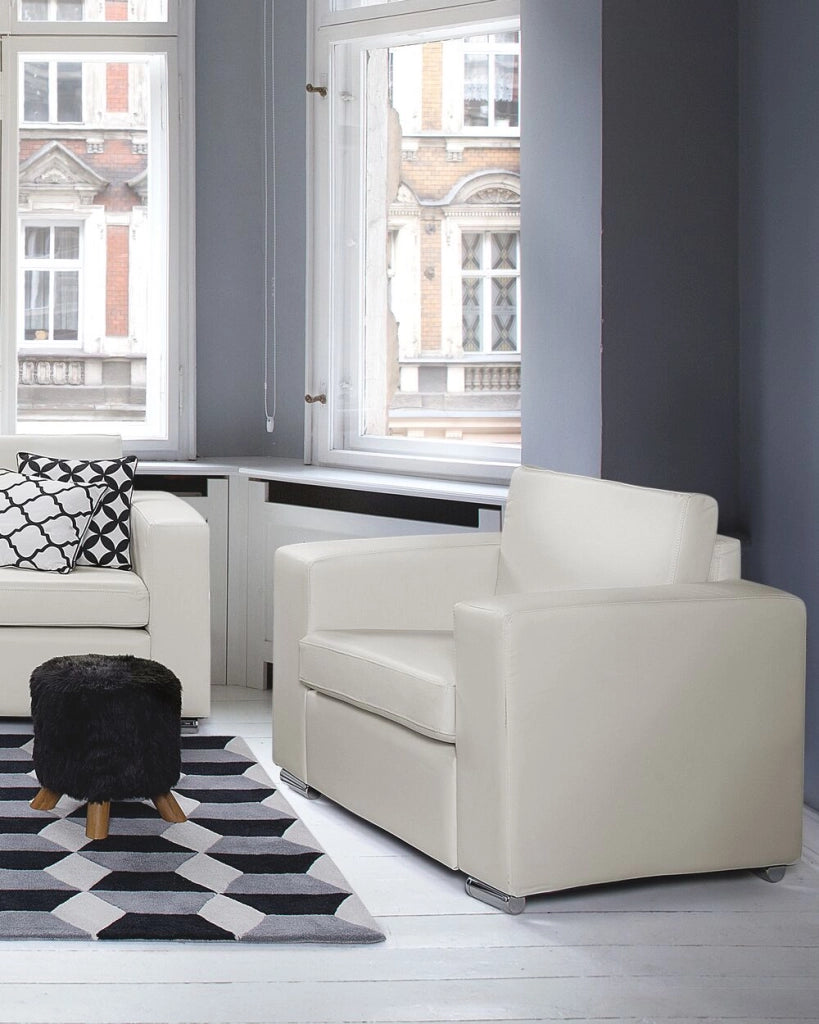 Poltrona Sedia Club Bianco Rivestimento In Pelle Crosta Gambe Cromate Design Retrò