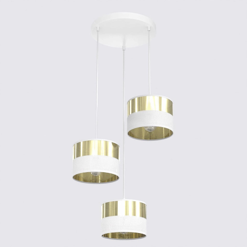 Lampada a sospensione Lux in acciaio bianco e oro