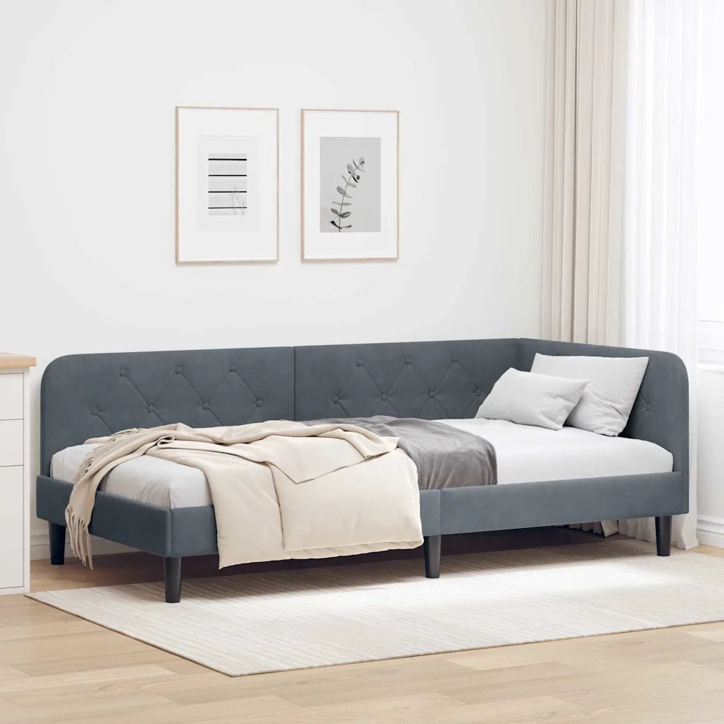 Cornice del letto ad angolo Grigio scuro 90 x 200 cm Velluto