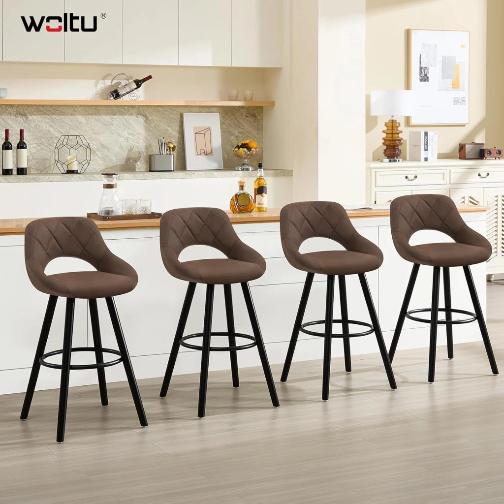 Sgabello da Cucina/Bar per Colazione, Sgabello Alto con Poggiapiedi e Schienale, Sedile in Tessuto Tecnico+Gambe in Legno, Marrone Scuro, BH291dbr-1
