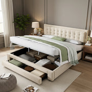 Letto contenitore imbottito ¨C Minimal ¨C velluto beige 160x200cm con rete a doghe e cassetti