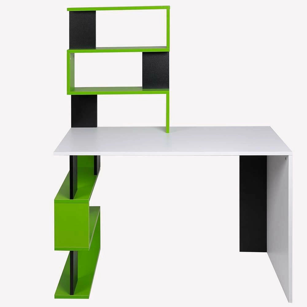Scrivania Libreria 7 Ripiani Tavolo Porta Pc Computer Legno Casa Ufficio Verde