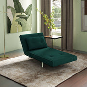 Fauteuil convertible 3 in 1 con schienale regolabile a 180° e cuscino, con gambe in acciaio, in poliestere verde scuro