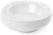 Tazza Dessert Plastica Bianca con Bordo Argento, 360 ml - Tazze Dessert, Zuppe, Piatti di Zuppa per Matrimoni, Feste di Compleanno, Battesimi, Natale & Feste - Riciclabile & Stabile