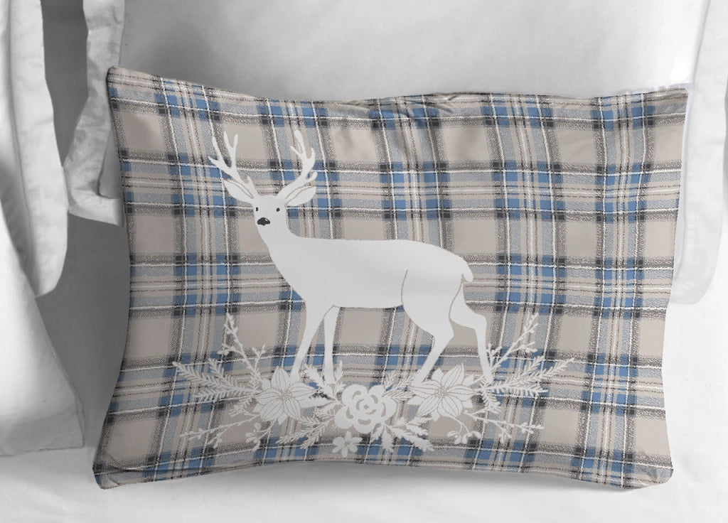 Copripiumino Sacco Piumone Cotone Flanella Pensieri Delicati Dis. Tartan Cervo - Singolo - Azzurro