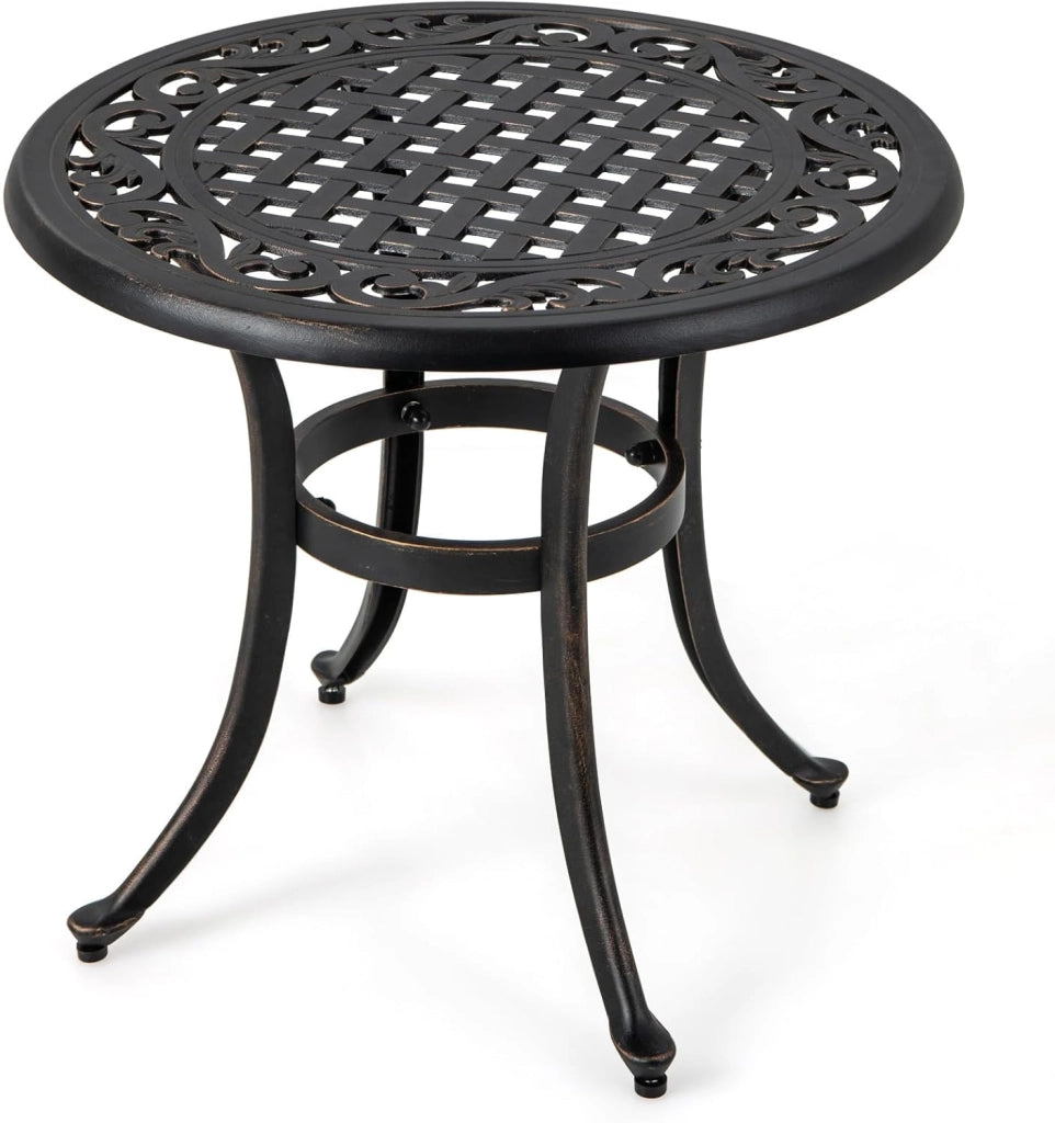 Tavolo da bistrot rotondo, da giardino, in alluminio pressofuso, 60 cm di diametro, con telaio in metallo, per giardino, terrazze, balcone