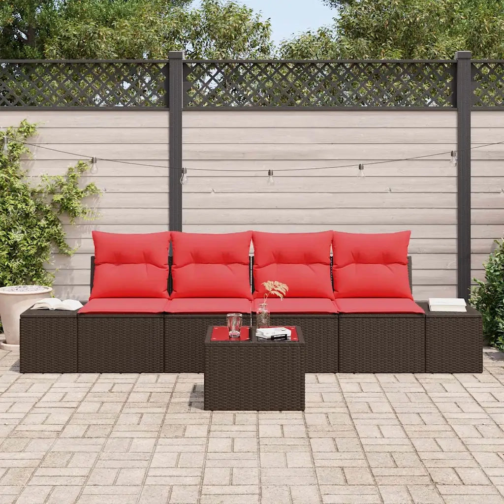 Set di divani con cuscino 5 pcs Marrone polyrattan