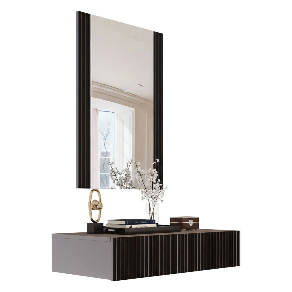 Premolo, Mobile da Ingresso Specchio Incluso, 80x42x97h cm Nero