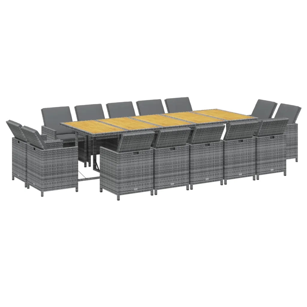 vidaXL Set Pranzo da Giardino 15 pz con Cuscini in Polyrattan Grigio