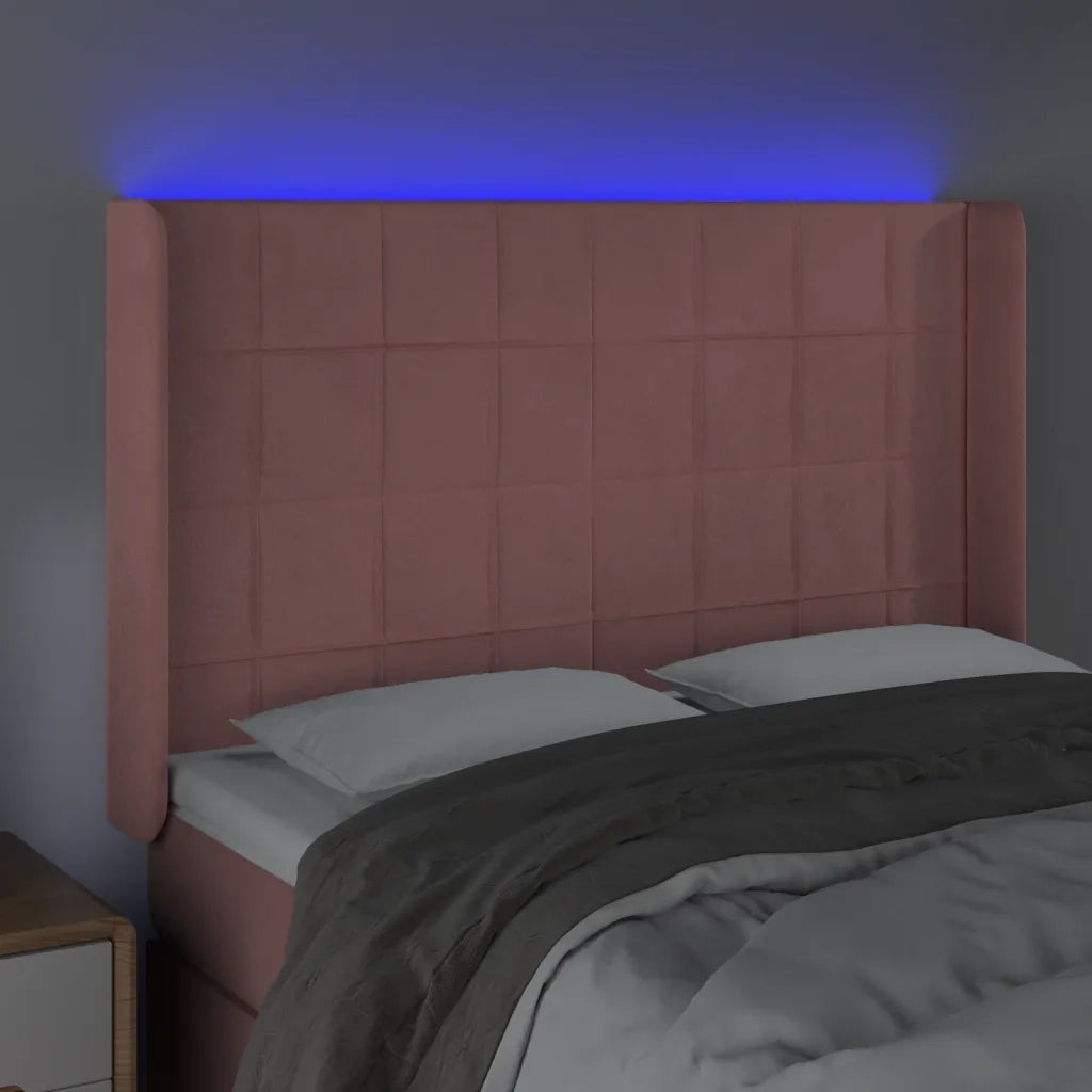 Testiera a LED rosa 147x16x118/128 cm in Velluto 3124101