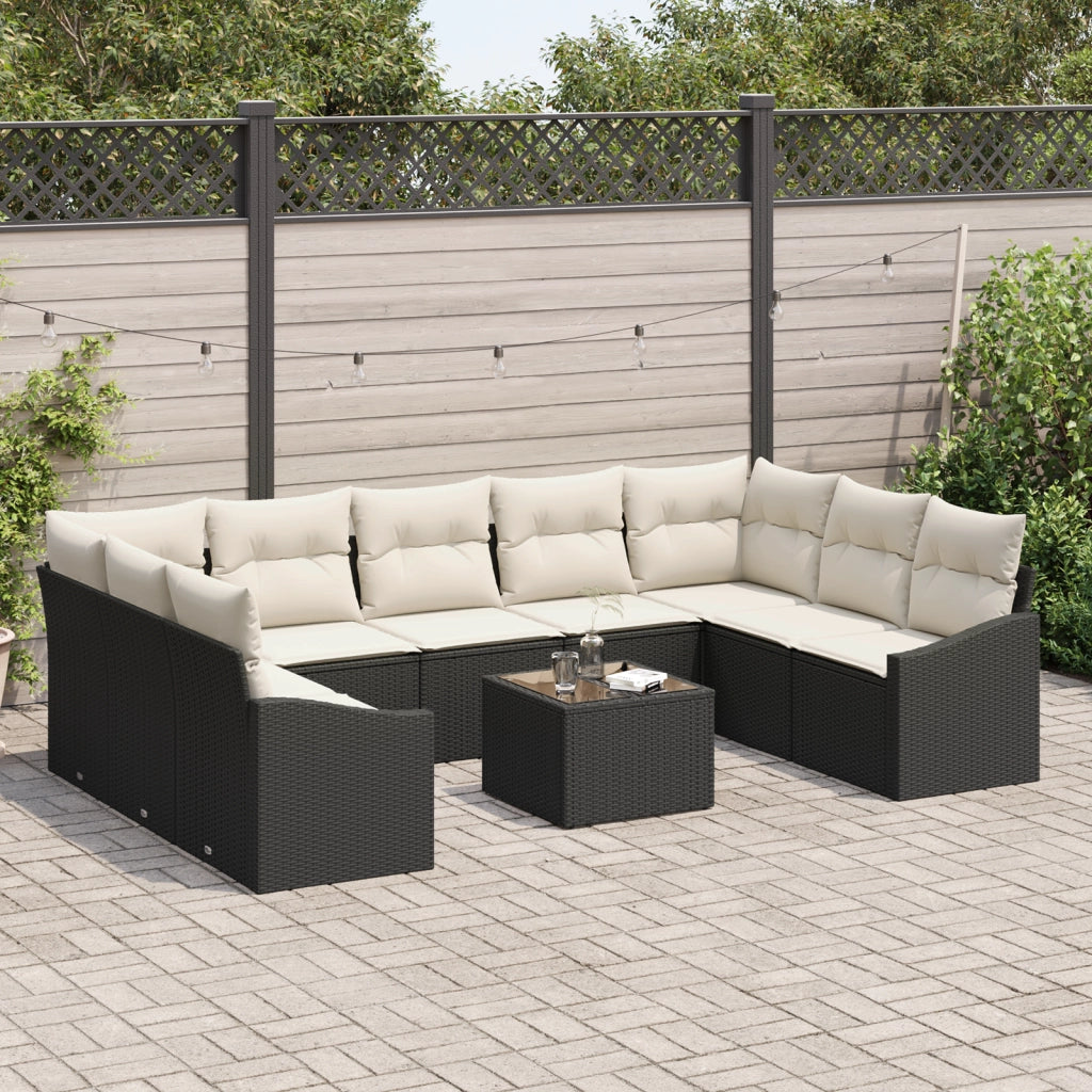 Set di divani da giardino a 9 pezzi con cuscini marrone in polirattan
