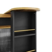Moderno tavolo bar estensibile e mobile, con LED, grande spazio di stoccaggio, adatto a cucine, ristoranti e bistrot, 138-204×39×105 cm, Nero