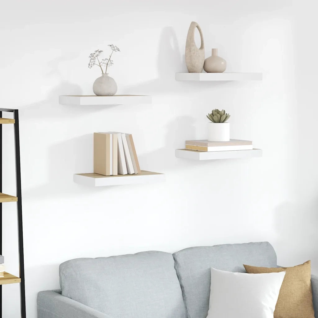 Scaffali a Parete 4 pz Rovere e Bianco 40x23x3,8 cm in MDF cod mxl 32778