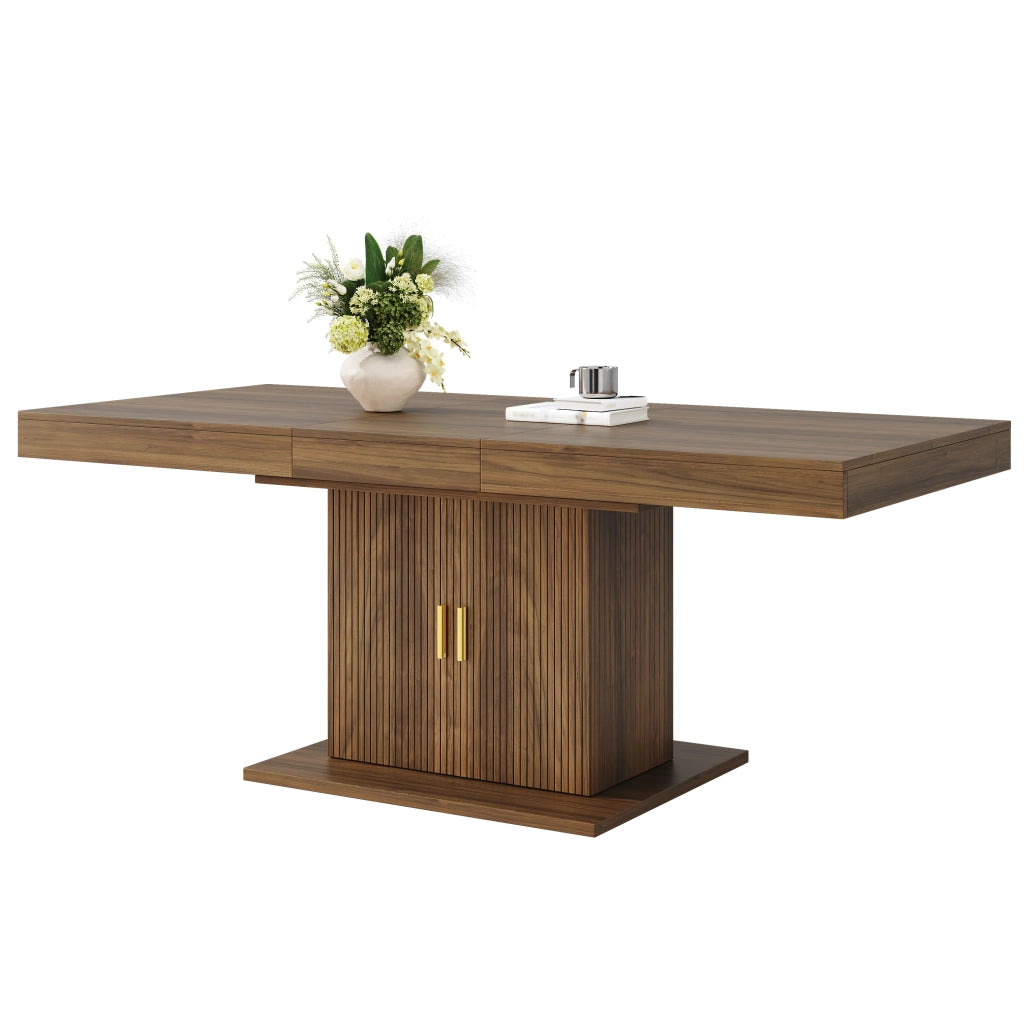 Tavolo da pranzo allungabile con vano contenitore; 1 ripiano - per sala da pranzo - in MDF e metallo - marrone